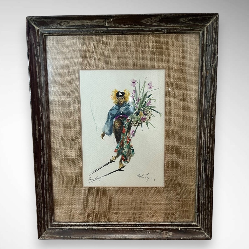 Vintage Esther Wynn Signed Watercolor Painting "Java (Lady)" Mid Century Art